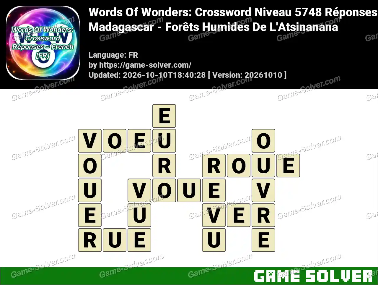 Words Of Wonders: Crossword Niveau 5748 Réponses – Madagascar – Forêts Humides De L’Atsinanana